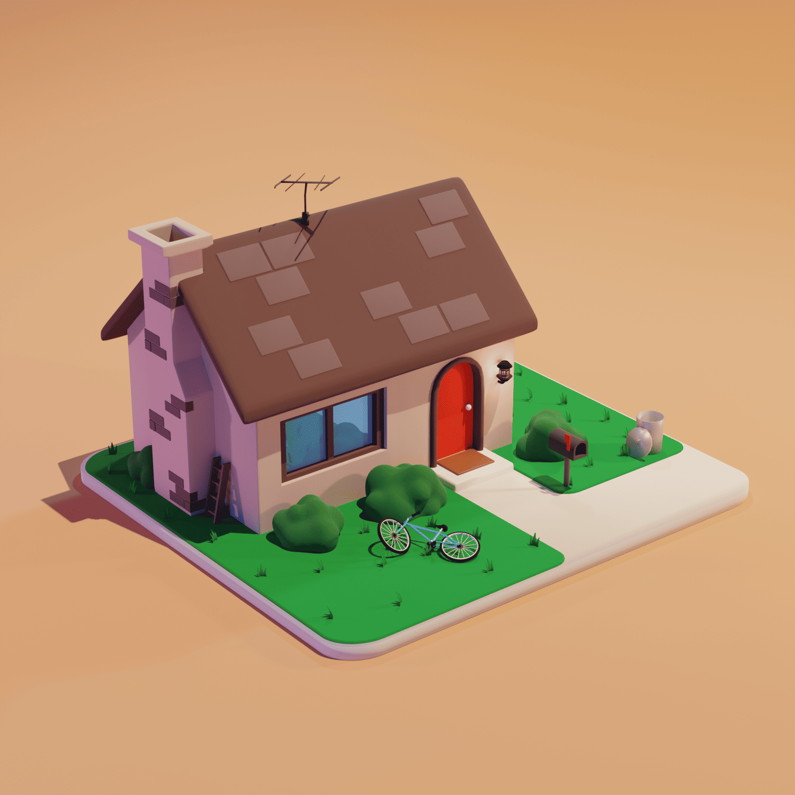 A polygon runway cartoon house tutorial with extras, day render