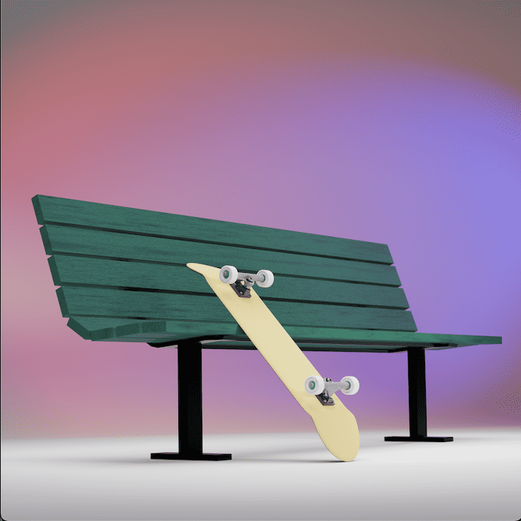 Skateboard model on a bench