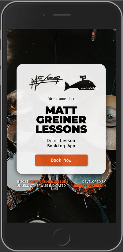Landing page of Matt Greiner's booking app lessons, mobile version